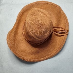 Vintage Frank Olive Women Coral Wide Brim Floppy Hat 21" around inside brim